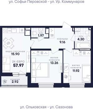 2-к квартира, вторичка, 58м2, 12/17 этаж