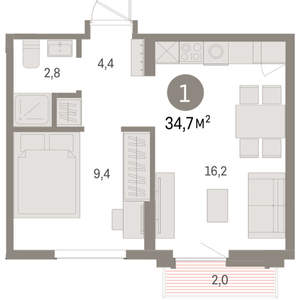 1-к квартира, вторичка, 35м2, 9/9 этаж