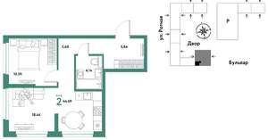 2-к квартира, вторичка, 45м2, 9/20 этаж