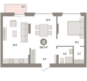 1-к квартира, вторичка, 60м2, 5/16 этаж
