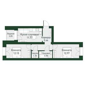 2-к квартира, вторичка, 53м2, 2/4 этаж