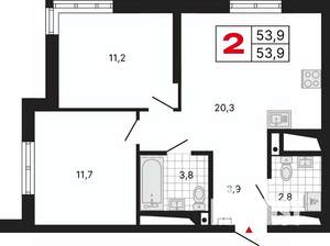 2-к квартира, вторичка, 54м2, 29/29 этаж