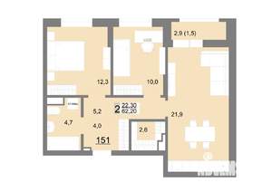 2-к квартира, вторичка, 62м2, 18/26 этаж