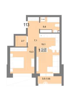 1-к квартира, вторичка, 50м2, 18/25 этаж