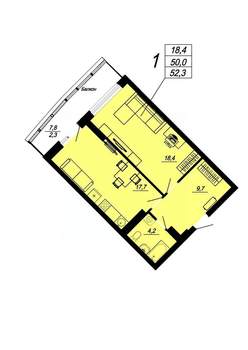 1-к квартира, вторичка, 49м2, 24/24 этаж