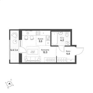 Студия квартира, строящийся дом, 27м2, 6/15 этаж