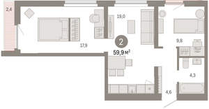 2-к квартира, вторичка, 60м2, 4/9 этаж