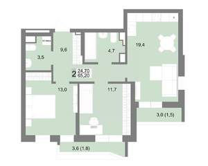 2-к квартира, строящийся дом, 65м2, 3/25 этаж