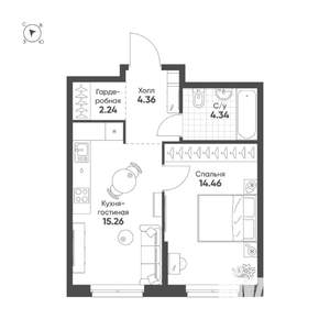 1-к квартира, вторичка, 41м2, 3/25 этаж