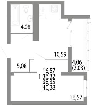 1-к квартира, строящийся дом, 38м2, 23/25 этаж