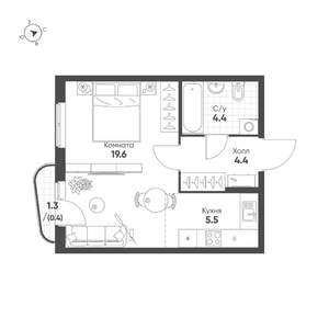 Студия квартира, строящийся дом, 34м2, 7/16 этаж