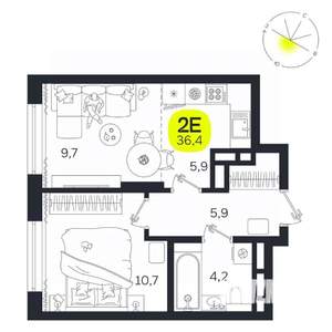 2-к квартира, вторичка, 36м2, 18/27 этаж