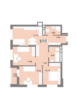 3-к квартира, строящийся дом, 73м2, 4/22 этаж