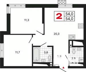 2-к квартира, вторичка, 54м2, 23/29 этаж
