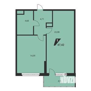 1-к квартира, вторичка, 47м2, 20/25 этаж