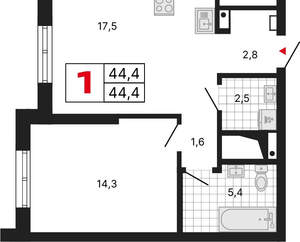 1-к квартира, вторичка, 45м2, 21/15 этаж