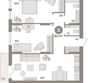 2-к квартира, вторичка, 81м2, 10/17 этаж