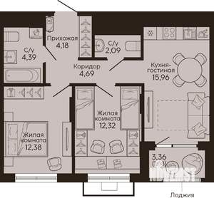 2-к квартира, вторичка, 58м2, 5/18 этаж