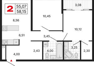 2-к квартира, вторичка, 58м2, 4/25 этаж
