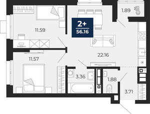 2-к квартира, вторичка, 56м2, 7/30 этаж