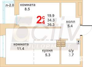 2-к квартира, вторичка, 34м2, 8/16 этаж