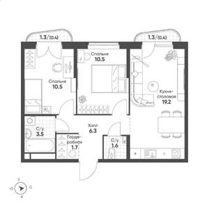 2-к квартира, вторичка, 54м2, 11/15 этаж