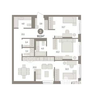 3-к квартира, вторичка, 94м2, 2/25 этаж