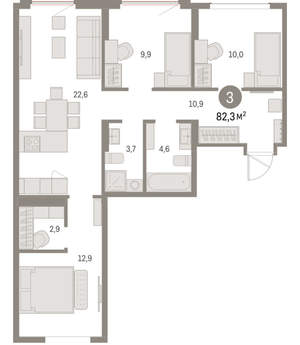 3-к квартира, вторичка, 82м2, 4/9 этаж