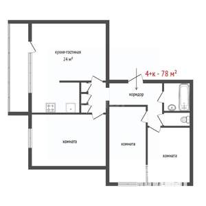 4-к квартира, вторичка, 78м2, 3/9 этаж