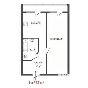 1-к квартира, вторичка, 38м2, 13/18 этаж