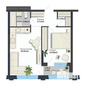 1-к квартира, вторичка, 45м2, 4/25 этаж