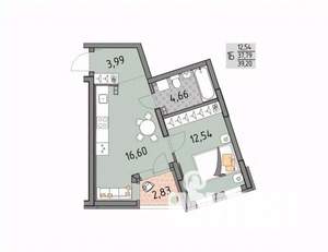 1-к квартира, строящийся дом, 39м2, 10/17 этаж