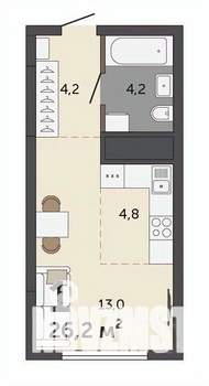 Студия квартира, строящийся дом, 26м2, 21/30 этаж