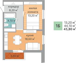 1-к квартира, вторичка, 46м2, 18/24 этаж