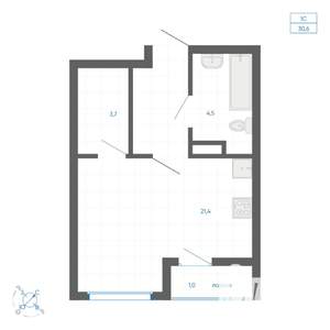 Студия квартира, вторичка, 31м2, 10/22 этаж