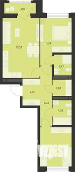 2-к квартира, вторичка, 66м2, 18/22 этаж