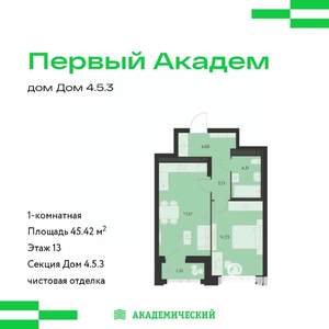 1-к квартира, вторичка, 45м2, 13/24 этаж