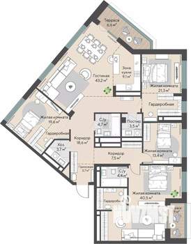 4-к квартира, строящийся дом, 187м2, 26/27 этаж