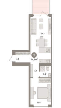 1-к квартира, вторичка, 55м2, 2/16 этаж