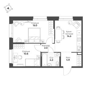 2-к квартира, вторичка, 52м2, 4/16 этаж