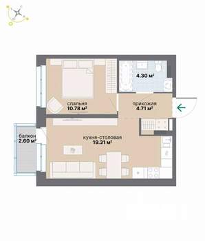 1-к квартира, вторичка, 42м2, 5/9 этаж