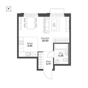 Студия квартира, строящийся дом, 34м2, 4/25 этаж
