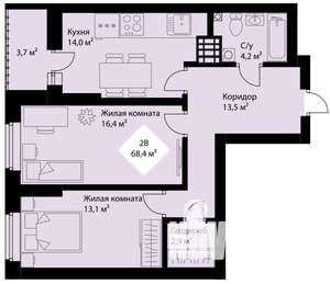 2-к квартира, вторичка, 67м2, 8/25 этаж