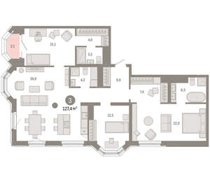 3-к квартира, вторичка, 127м2, 5/24 этаж