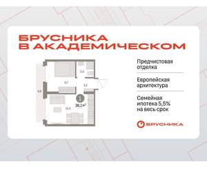 1-к квартира, вторичка, 36м2, 9/9 этаж