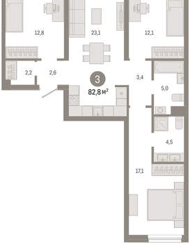 3-к квартира, вторичка, 83м2, 2/7 этаж
