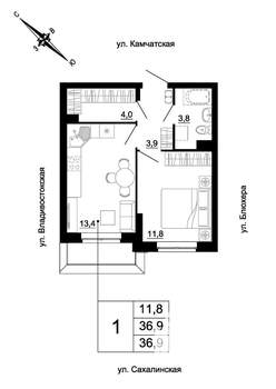 1-к квартира, строящийся дом, 37м2, 2/24 этаж