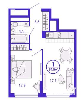 1-к квартира, вторичка, 39м2, 5/28 этаж