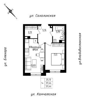 1-к квартира, строящийся дом, 37м2, 5/25 этаж