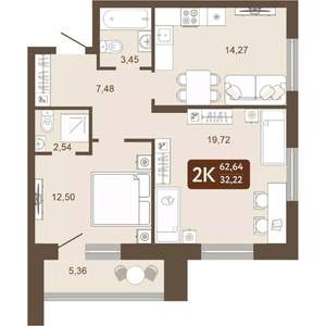 2-к квартира, вторичка, 63м2, 8/24 этаж